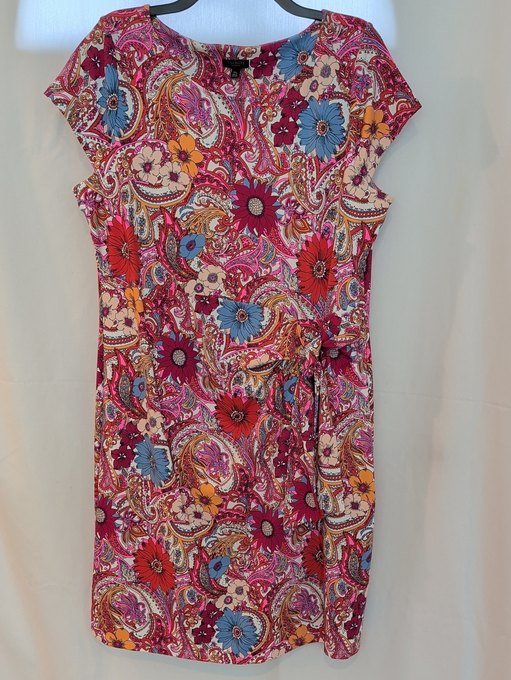Talbots Pink Paisley Floral Tie-Waist Midi Dress